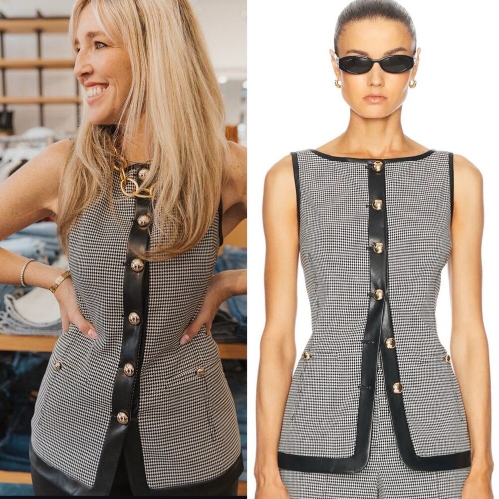 Simkhai Cressida Sleeveless Button Down Top Black White Check Size 2 NWT
